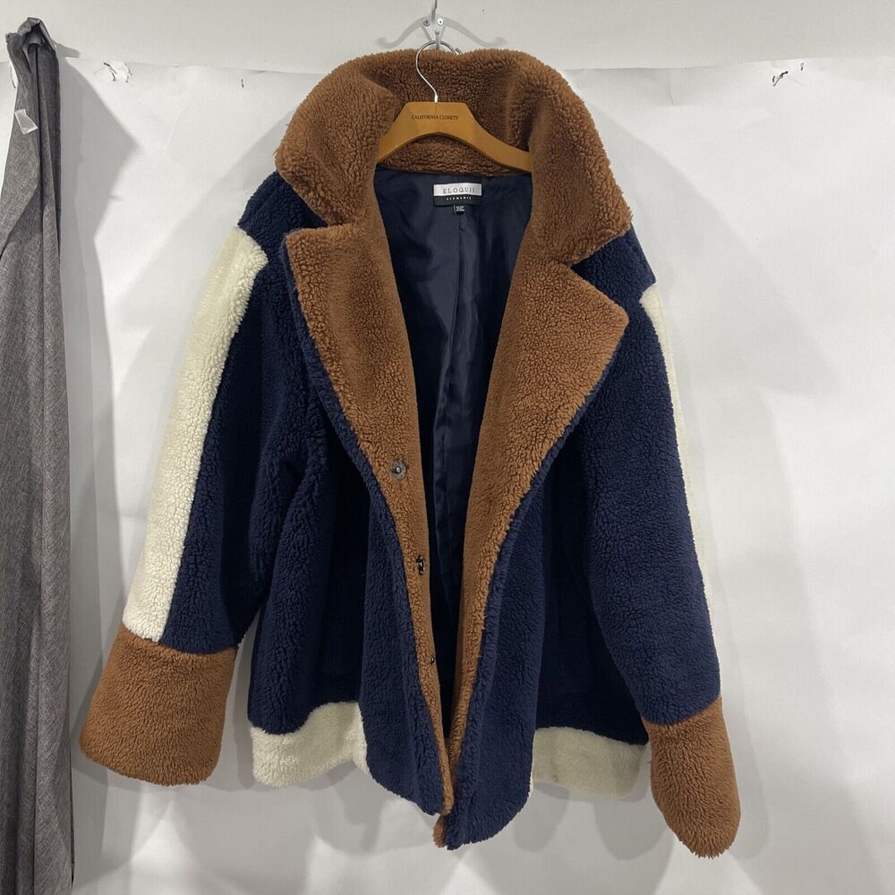 Eloquii Blue Teddy Jacket Plush Fold-Over Collar